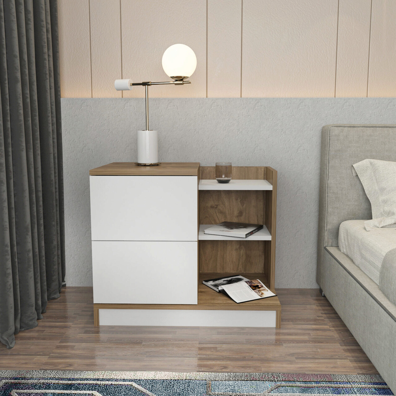 Noptiera, Hanah Home, Rena, 72x45x60 cm, Alb/Maro - imagine 6